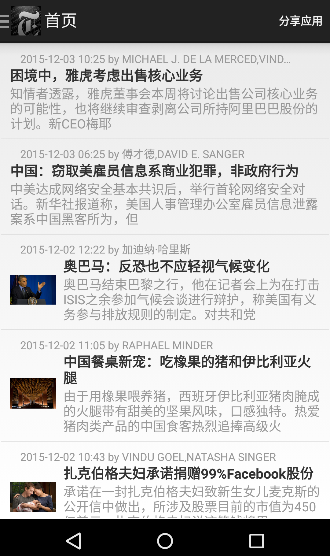 Android application NYTimes Chinese Edition screenshort