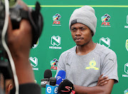 Bafana Bafana and Mamelodi Sundowns star forward Percy Tau speaks to the media during the Nedbank Cup media day at Chloorkop on Thursday April 19 2018. 
