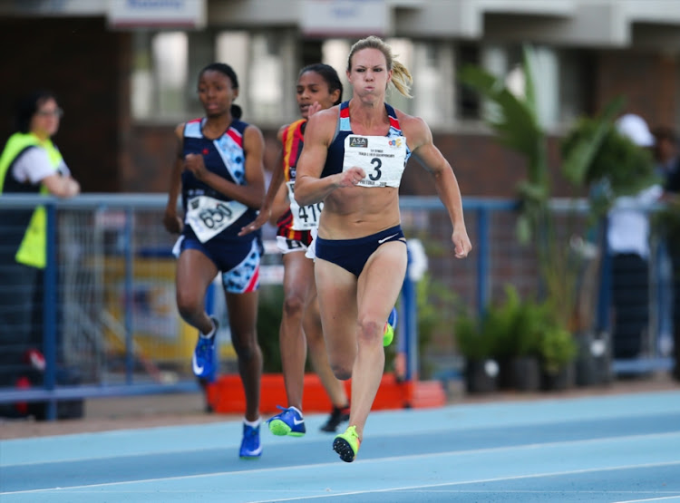 Carina Horn of AGN wins the semi final of the women's 100m and sets a new South African record of 11.03 seconds during day 1 of the ASA Senior and Combined Events Track & Field Championships at Tuks Athletics Stadium on March 15, 2018 in Pretoria, South Africa.