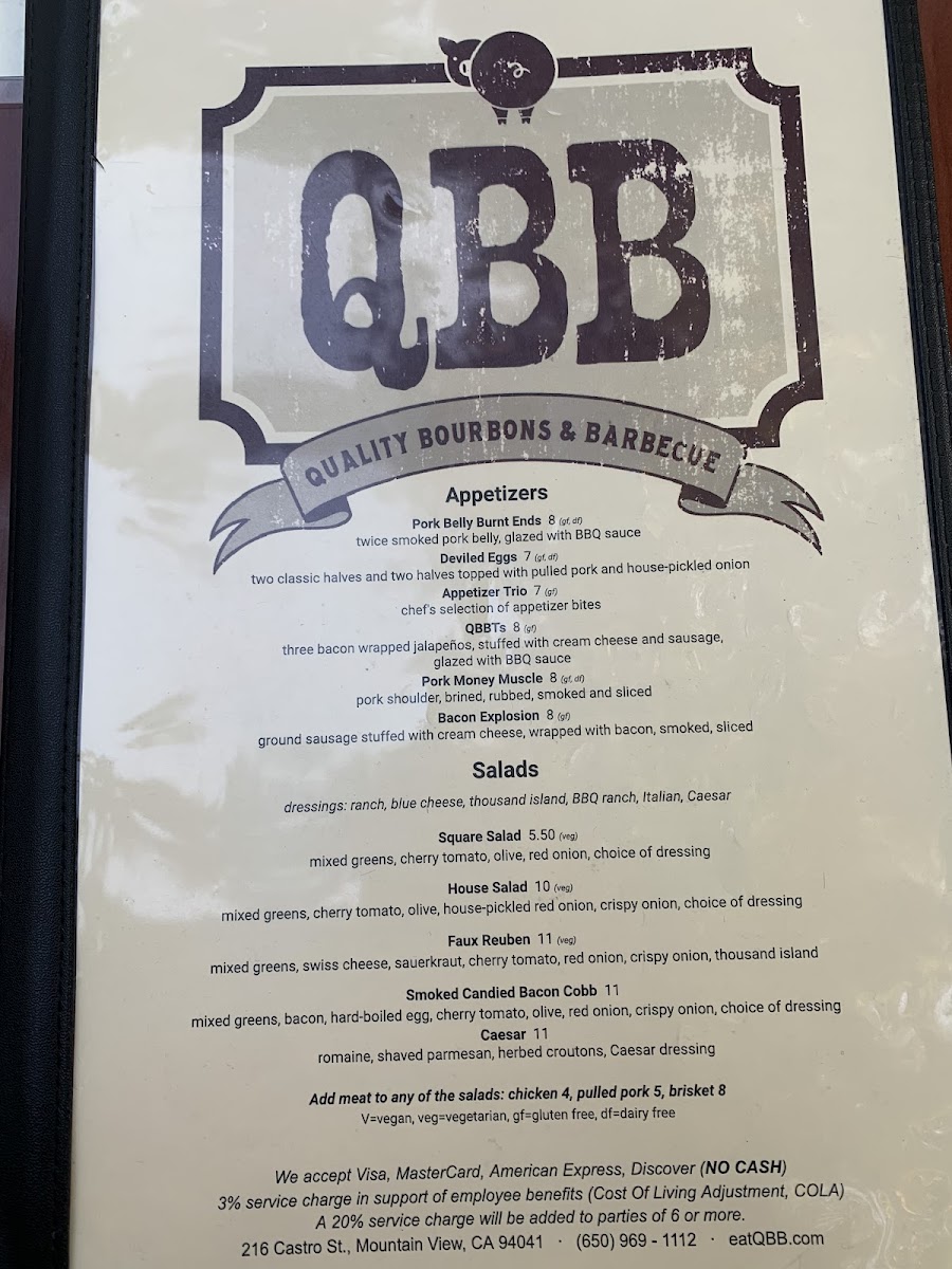 QBB - Quality Bourbons & Barbecue gluten-free menu