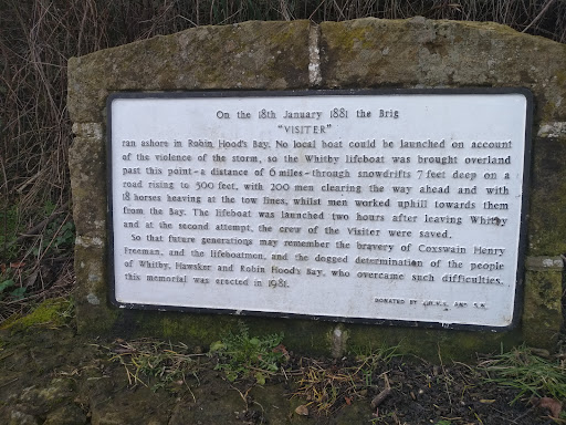 On the 18th January 1881 the Brig “VISITER” ran ashore in Robin Hood's Bay. No local boat could be launched on accountof the violence of the storm, so the Whitby lifeboat was brought overlandpast...