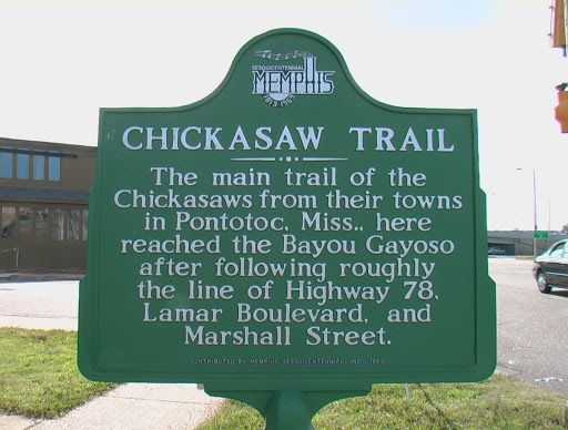 The main trail of the Chickasaws from their towns in Pontotoc, Miss., here reached the Bayou Gayoso after following roughly the line of Highway 78, Lamar Boulevard, and Marshall Street. Submitted...