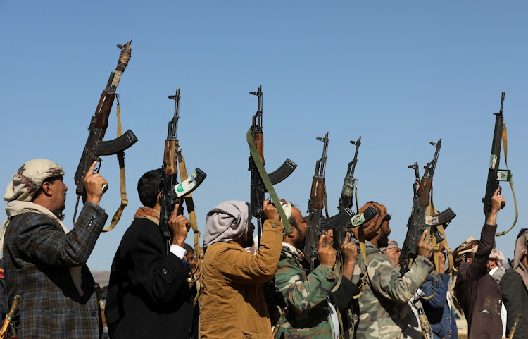 Supporters of Yemen's Houthis protest against recent US-led strikes on Houthi targets, near Sanaa, Yemen, January 14 2024. Picture: KHALED ABDULLAH/REUTERS