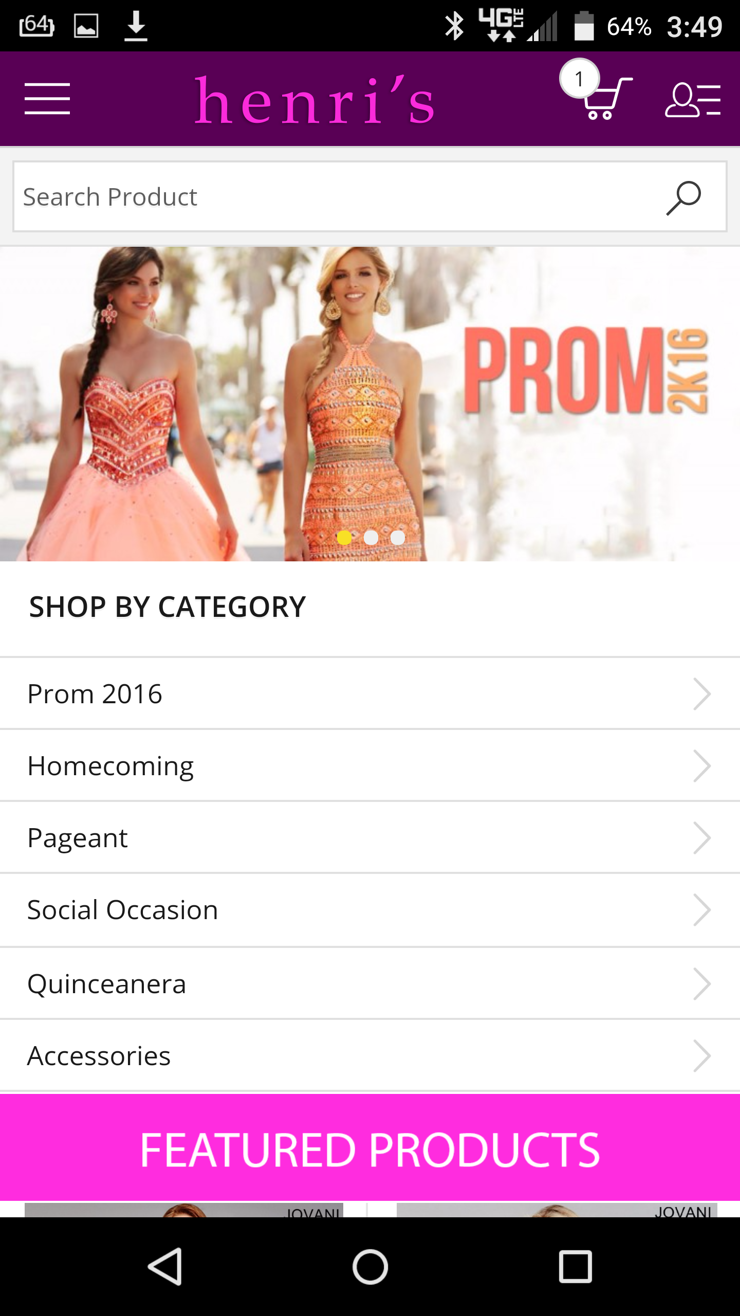 Android application Henris - Prom and Pageant screenshort