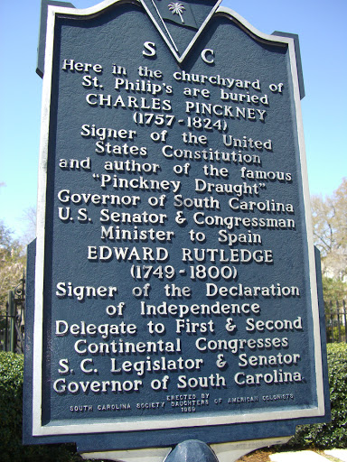 A signer of the U.S. Constitution and a signer of the Declaration of Independence are both buried in this graveyard in Charleston, South Carolina. Hey, know the difference between a graveyard and cemetery?