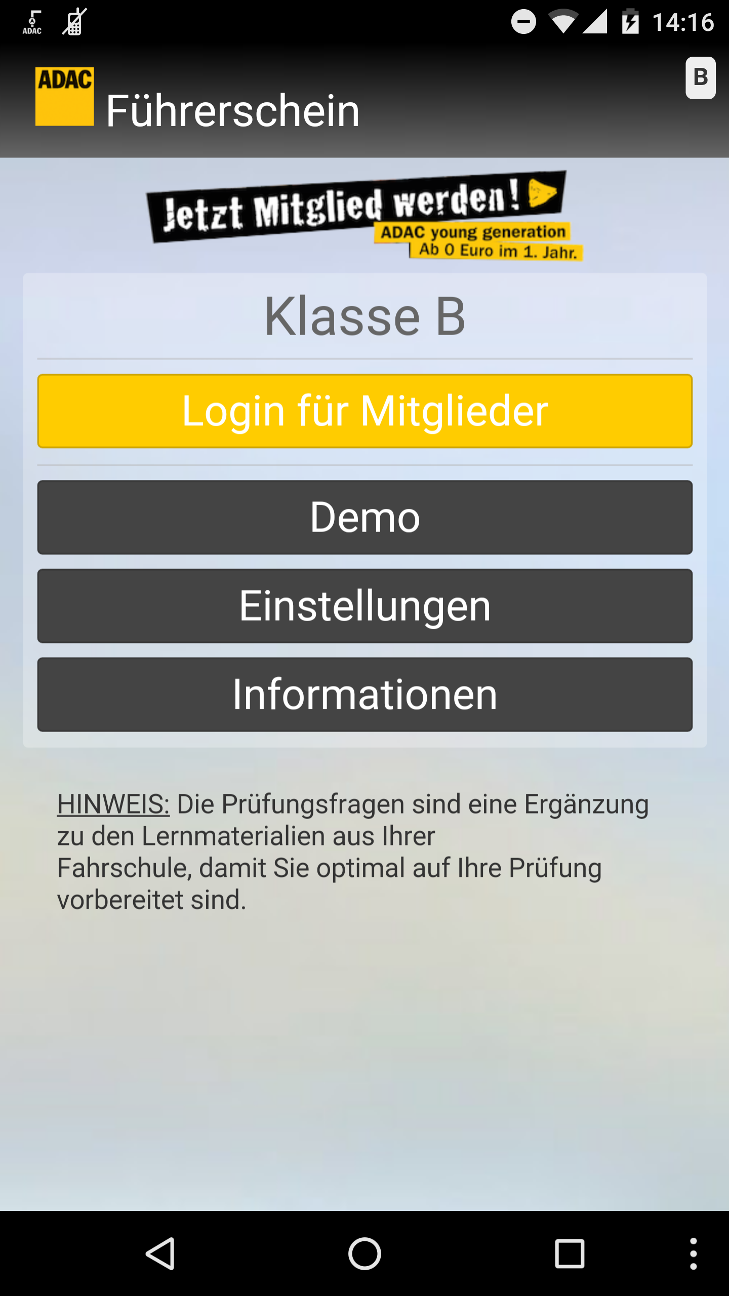 Android application ADAC Führerschein screenshort
