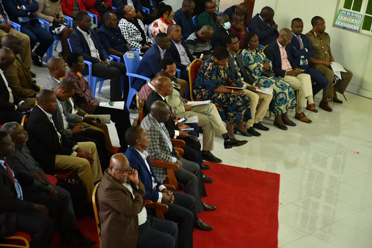 Deputy President Rigathi Gachagua and a host of leaders at Saint Mark New Kamiti Church, Kiambu on Sunday, May 5, 2024.