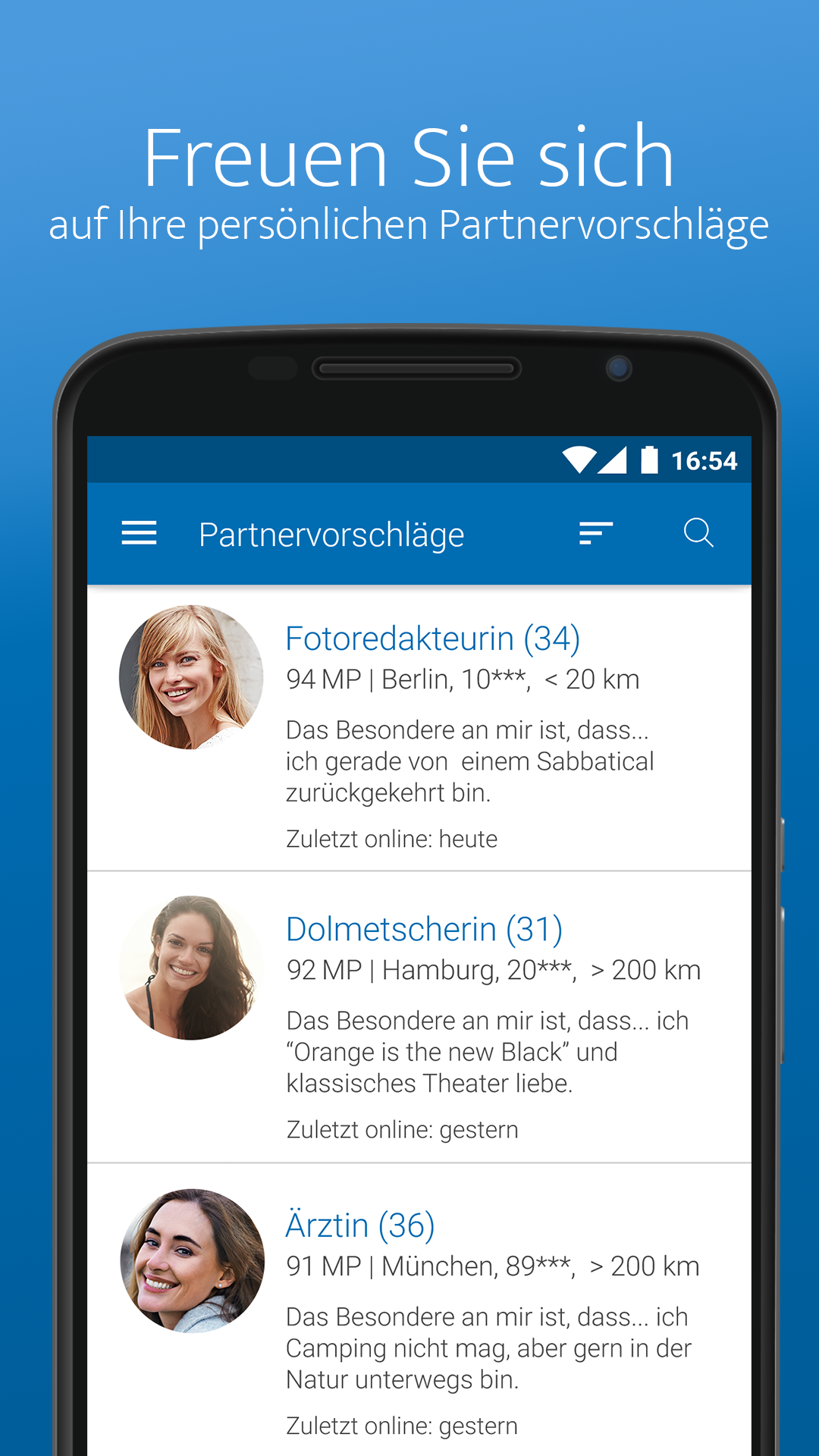 Android application ElitePartner: die Dating-App mit Niveau screenshort