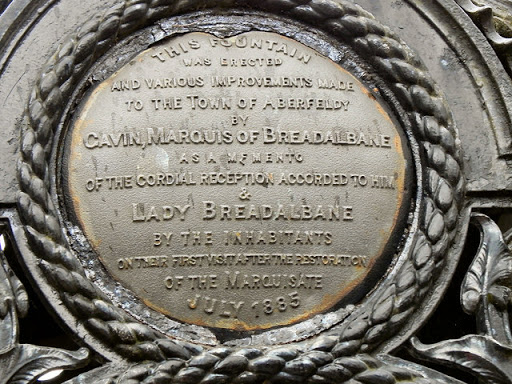 The plaque on NN8549 : The Founrtain, Aberfeldy Square. © Copyright David Dixon and licensed for reuse under this Creative Commons Licence . Submitted via Geograph