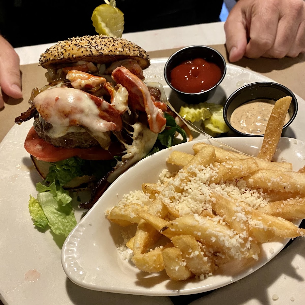 Lobster burger and fries!