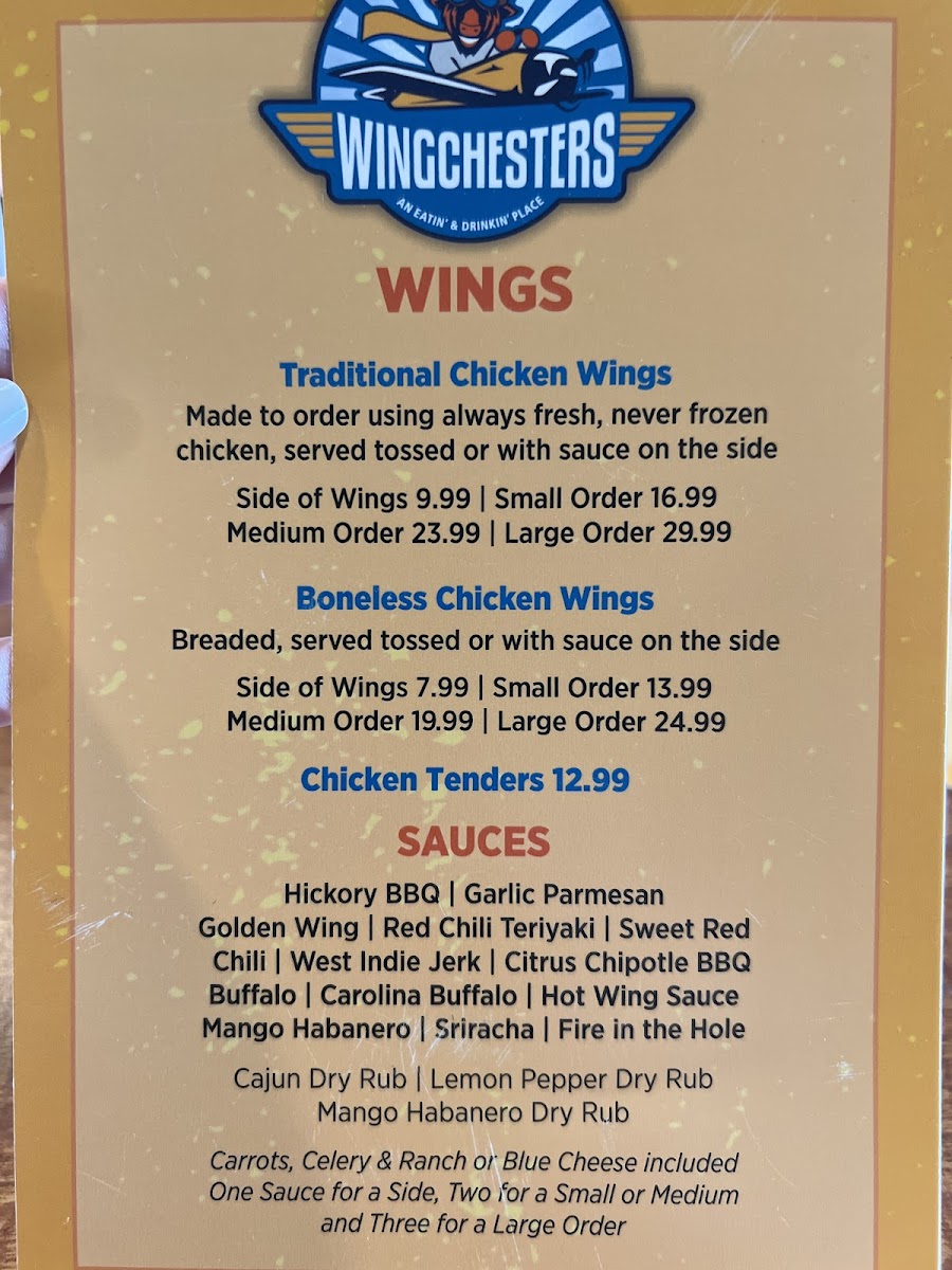 Wingchesters Rifle gluten-free menu