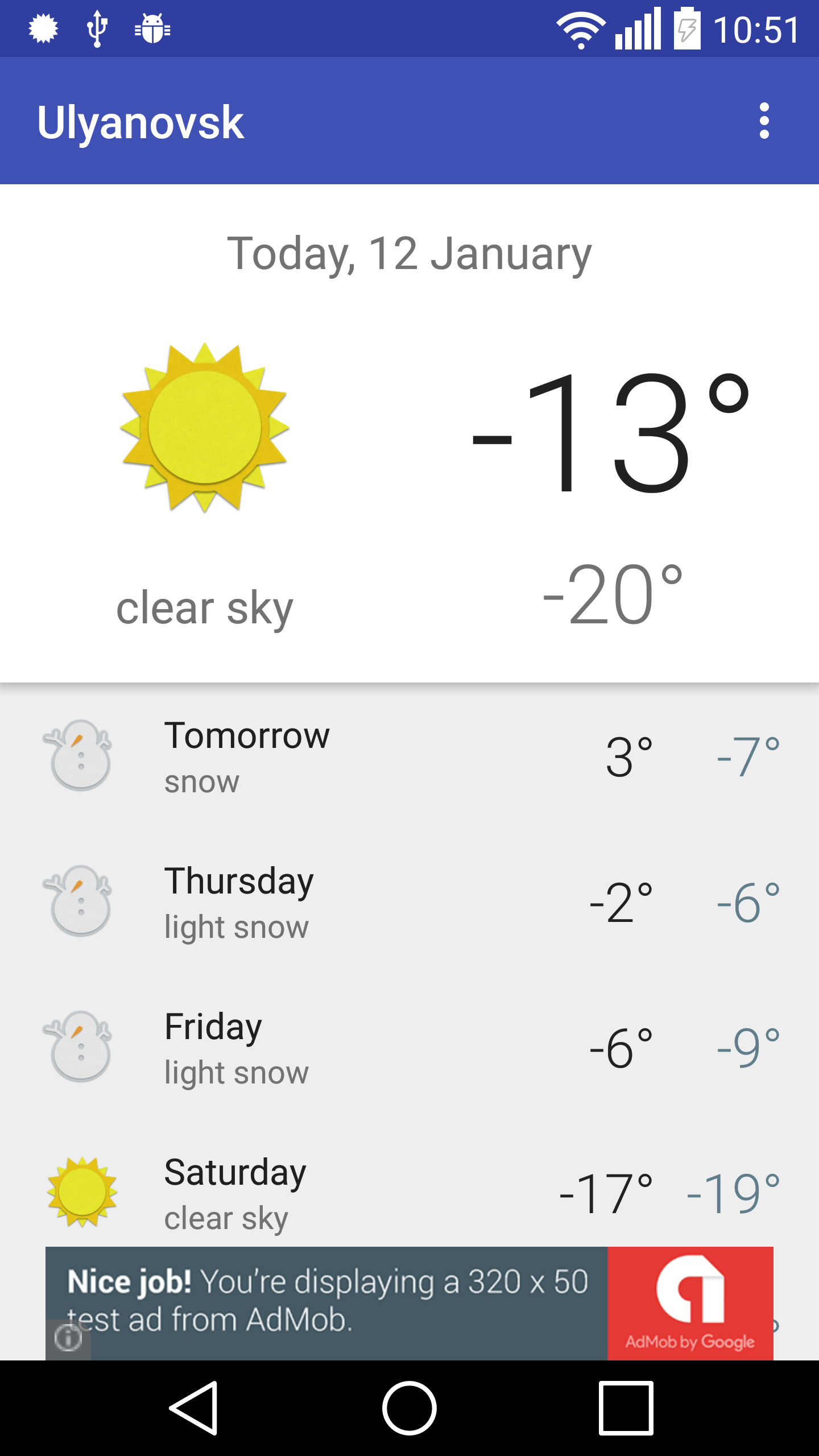 Android application Ulyanovsk, RU - weather screenshort