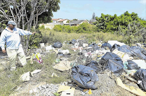 SERIOUS STENCH: Buffalo Flats resident Patrick Ndzuzo says he buried two putrefying dog carcasses that had been slung on to this illegal Arendse Street dump last week because the smell was overwhelming. Picture: STEPHANIE LLOYD