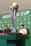 Stuart Baxter and Dean Furman during the SuperSport United press conference at PSL Offices on April 20, 2017 in Johannesburg, South Africa.