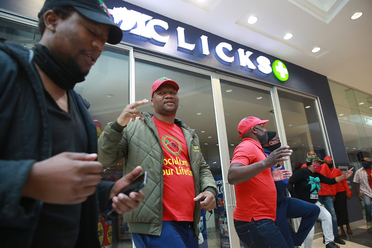 EFF members protesting at Mall of Africa in Midrand were there to make sure the Clicks store did not open for business.