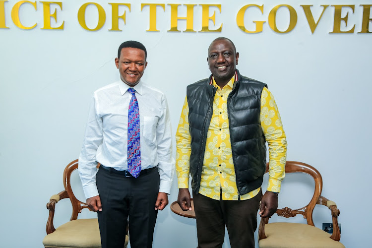 Machakos Governor Alfred Mutua with DP William Ruto in his Machakos on Tuesday.