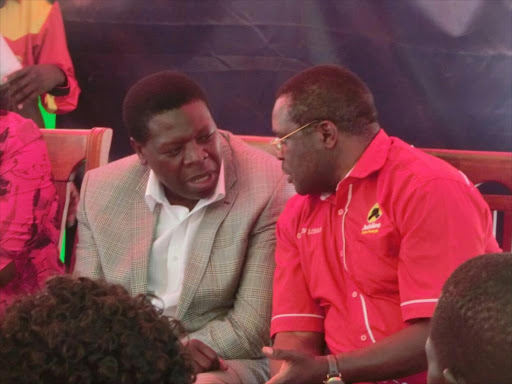 Water CS Eugene Wamalwa with Bungoma Governor Kenneth Lusaka during a Jubilee aspirants' meeting in Webuye, February 21, 2017. /JOHN NALIANYA