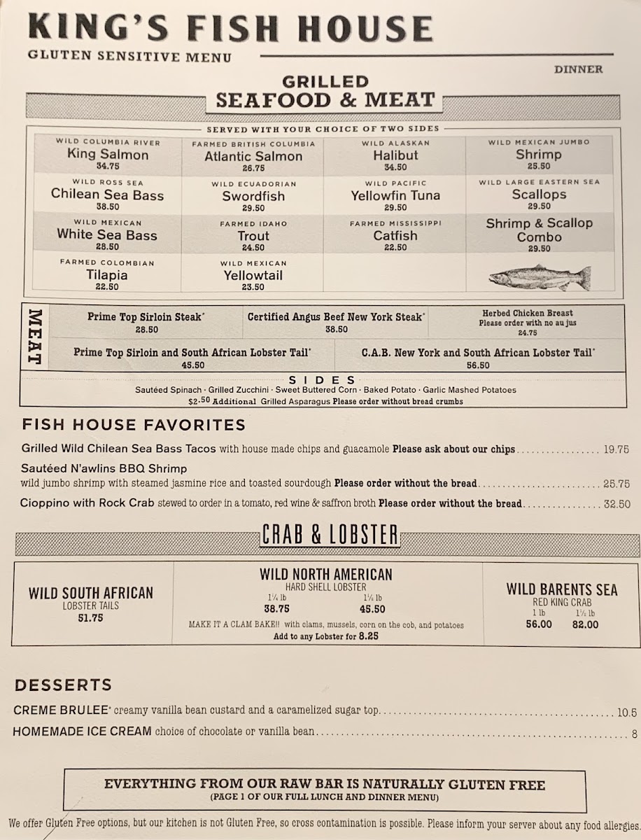 Gluten-free menu