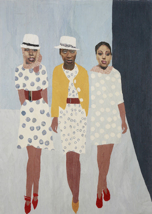 Sam Nhlengethwa. Three Models. Hand-woven mohair tapestry. 260 x 200cm. Edition of 3.