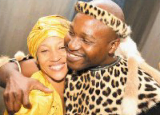 'COME IN': Princess Thandeka Zwelithini and Sandile Mthiyane were all smiles as he was welcomed into the Zulu king's family. Pic. Mandla Mkhize. © Sowetan.