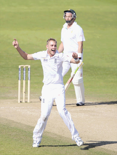 Stuart Broad of England successfully appeals for the wicket of Jacques Kallis yesterday, on day five of the second test, at Headingley. Broad took five wickets as South Africa stuttered to 258/9 declared in their second innings Picture: GARETH COPLEY/GALLO IMAGES