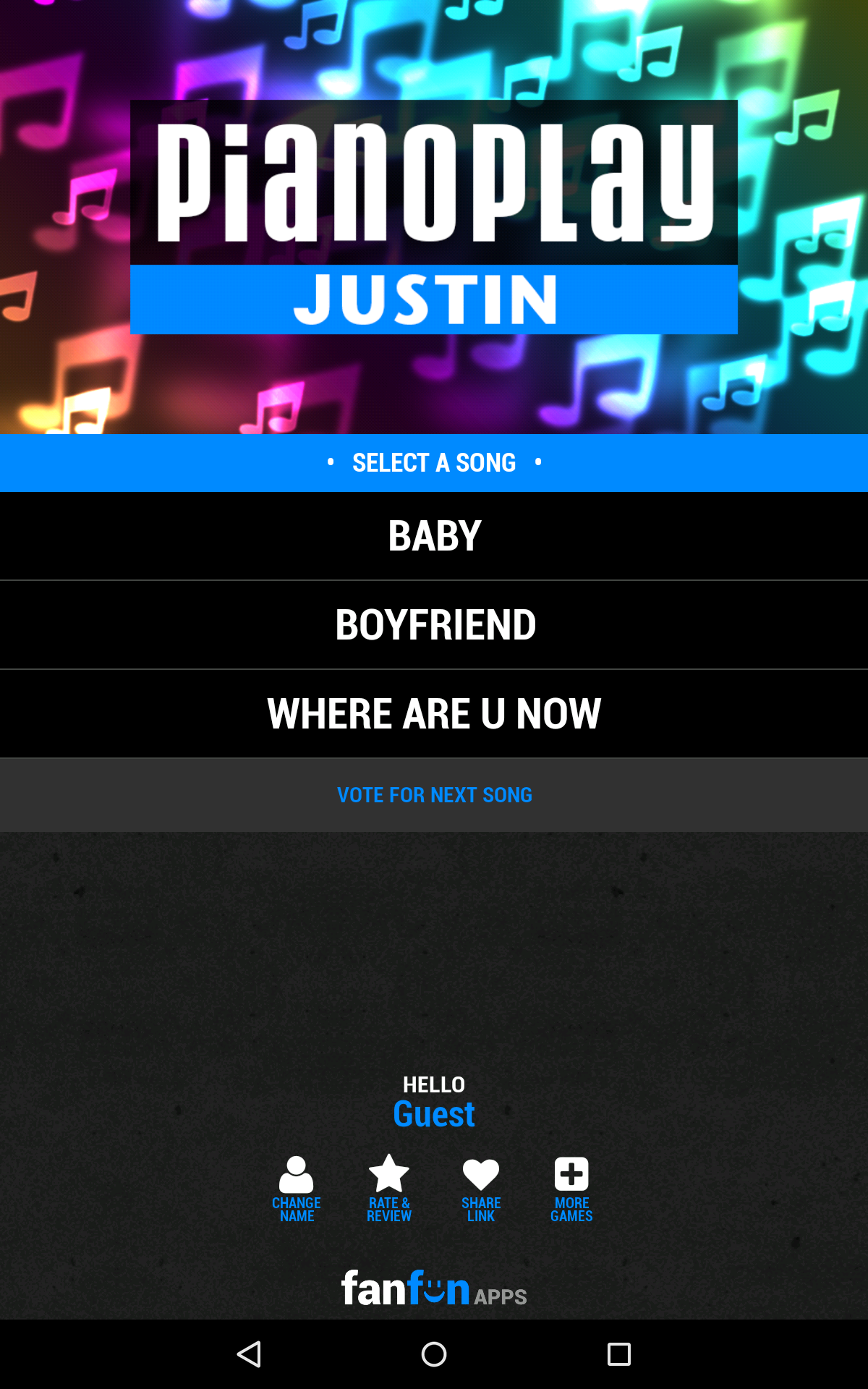 Android application PianoPlay: JUSTIN screenshort