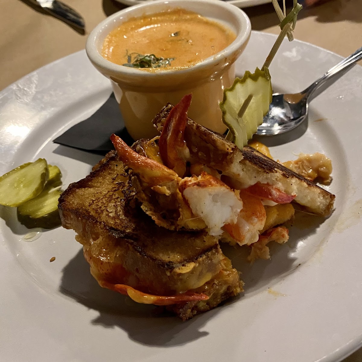 Lobster grilled cheese and tomato bisque