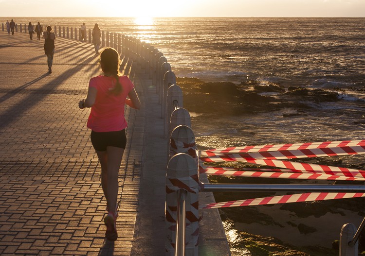 A stairway on the popular Sea Point promenade is cordoned off due to damage by winter storms.