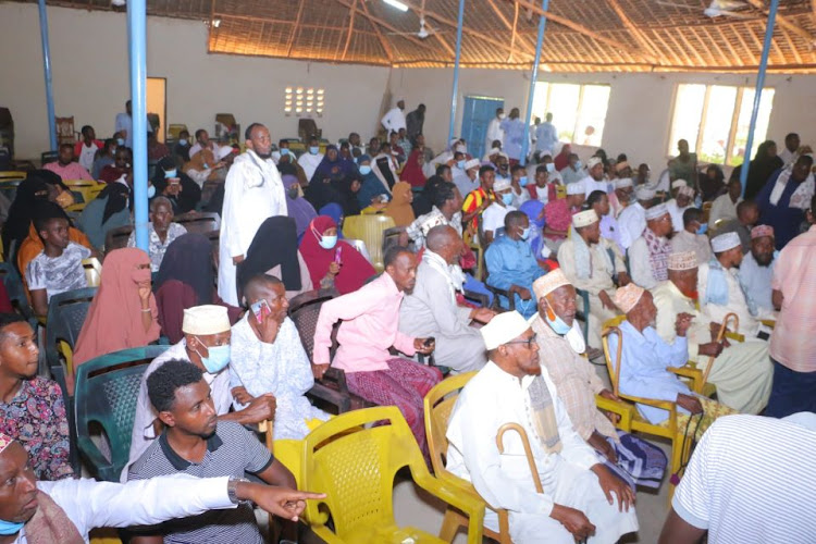 The Awdhaq council of elders and and other clan members during the endorsement of Ali Korane as the sole candidate for the Garissa governorship in 2022 election.