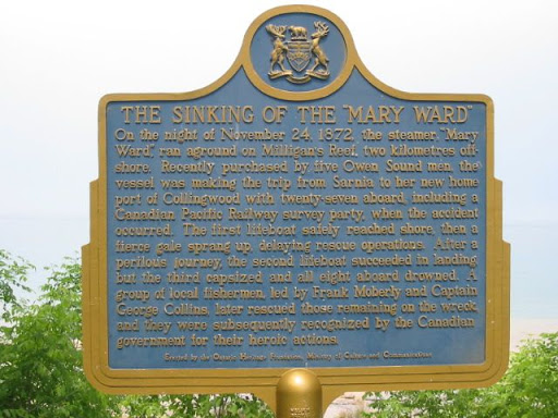 On the night of November 24, 1872, the steamer "Mary Ward" ran aground on Milligan's Reef, two kilometres offshore. Recently purchased by five Owen Sound men, the vessel was making the trip from...