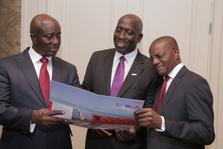 WAICA RE Group Chairman Kofi Duffuor, WAICA RE Kenya CEO Charles Etemesi and WAICA RE Group CEO Ezekiel Ekundayo review the company's financial results for the year ended 31st December 2022
