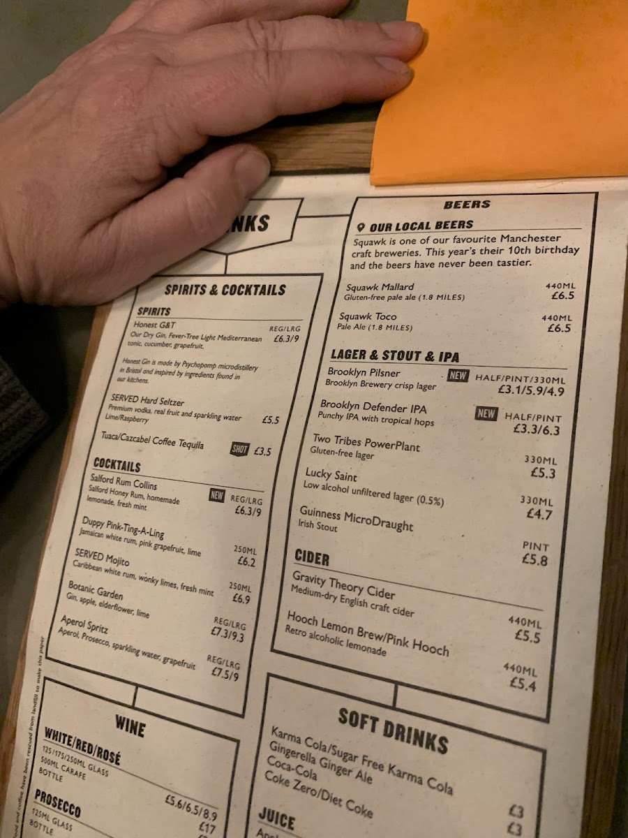 Honest Burgers gluten-free menu