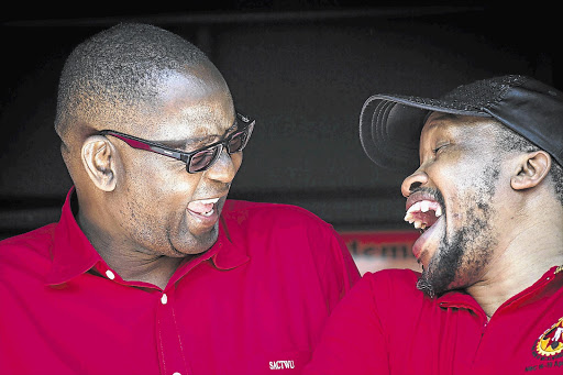 STAUNCH ALLY: Zwelinzima Vavi shares a laugh with Irvin Jim, Numsa's general secretary, at a Numsa protest this week.