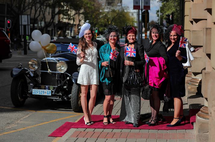 Viewing of the Royal wedding of Prince Harry and Meghan Markle at the Rand Club in Johannesburg. From left to right: Stephanie Behr, Carol Feher, Lesley Richardson, Melisande Barnard and Loretta Morris- Chamberlain