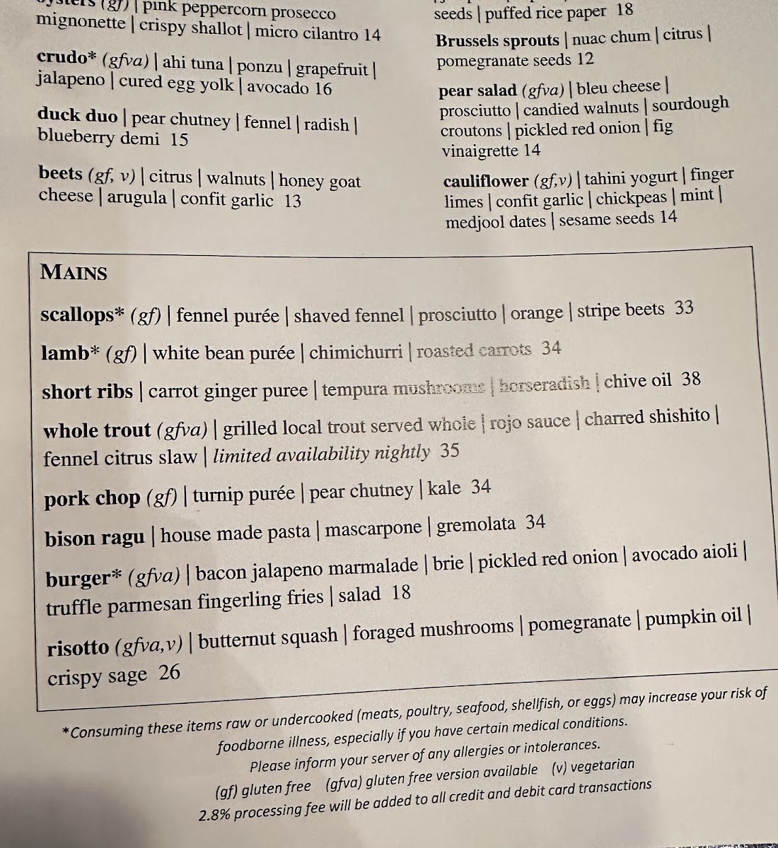 Wolf Peach Public House gluten-free menu