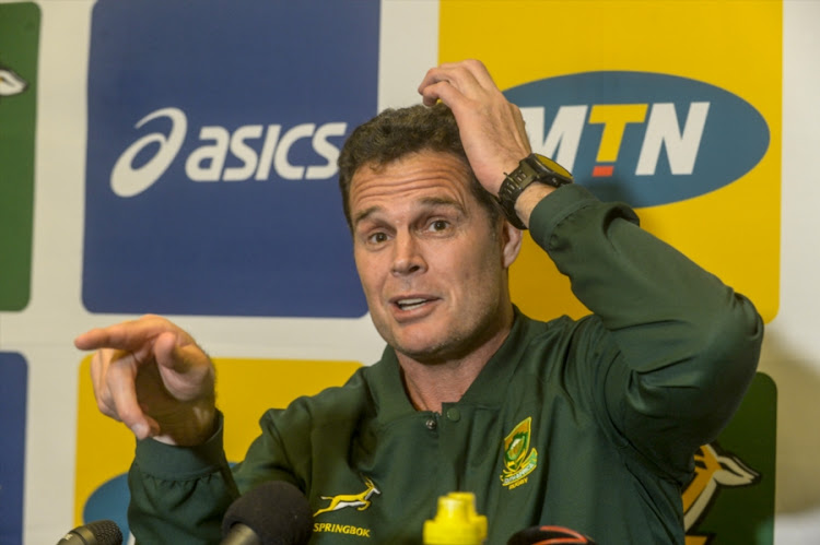 Head Coach Rassie Erasmus of the Springboks during the South African national mens rugby team media briefing at Livorno Room, Tsogo Sun Montecasino on June 04, 2018 in Johannesburg, South Africa.