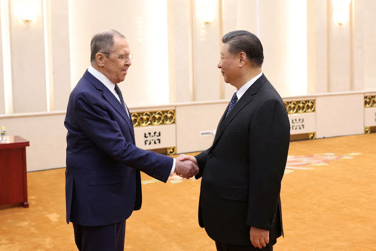 Chinese President Xi Jinping meets Russian Foreign Minister Sergei Lavrov at the Great Hall of the People in Beijing, China April 9, 2024. REUTERS