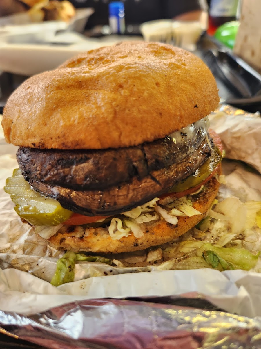 Portobello burger on a GF bun