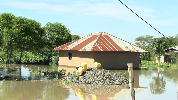 A home marooned by water as floods wreak havoc in Nyando subcounty, Kisumu on April 16
