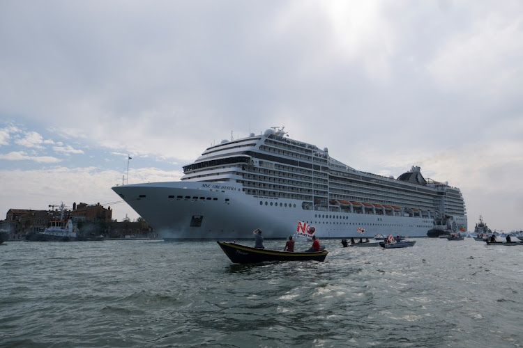 The MSC Orchestra departs from the Port of Venice, in the historic centre. Picture: MANUEL SILVESTRI/REUTERS