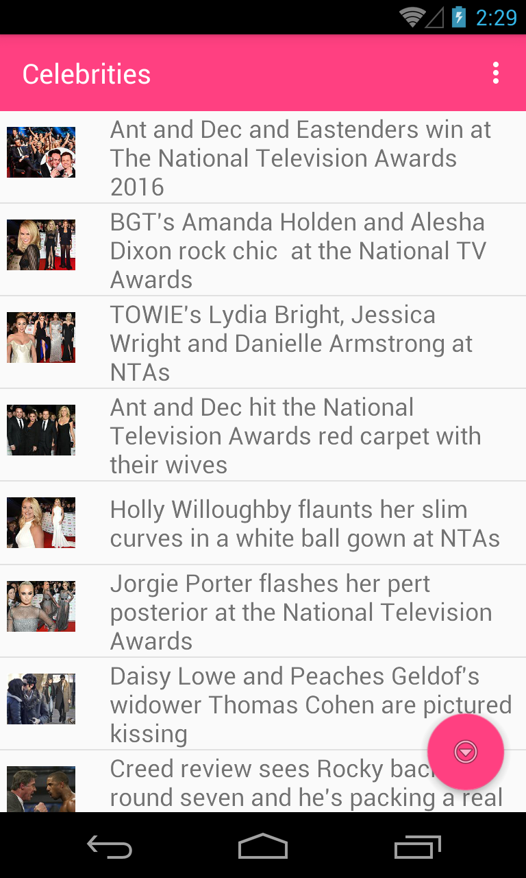 Android application Celebrities news screenshort