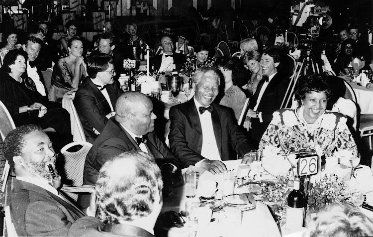 ANC stalwarts Thabo Mbeki, Roger Sishi and Nelson and Winnie Mandela attend a banquet at the Carlton Hotel in 1991.