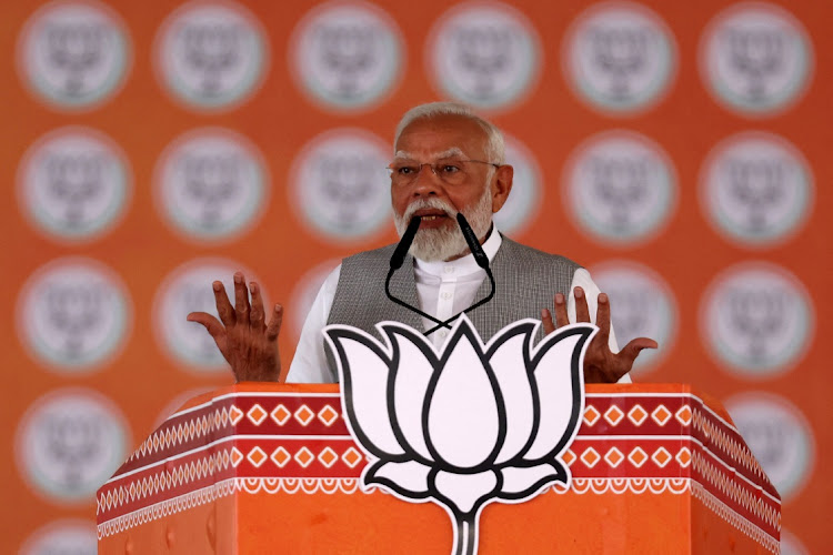 Indiain Prime Minister Narendra Modi addresses party supporters during an election campaign rally in Anand, India, on May 2 2024. REUTERS/AMIT DAVE