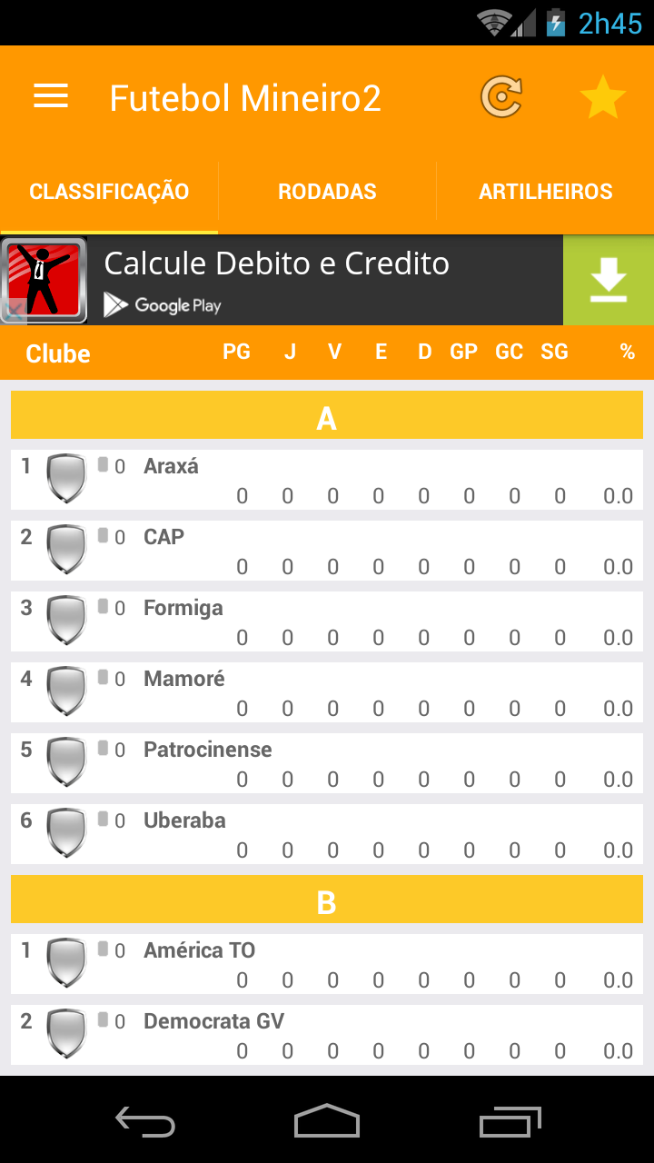Android application Futebol Mineiro M2 2016 screenshort