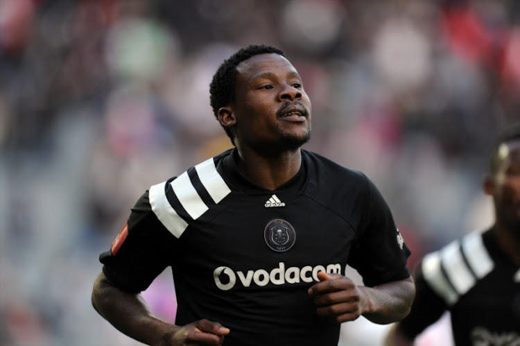 Thamsanqa Gabuza of orlando Pirates celebrating his goal with team mates during the Absa Premiership match between Orlando Pirates and Free State Stars at Orlando Stadium on May 12, 2018 in Johannesburg, South Africa.