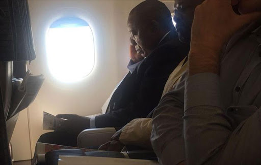 Deputy President Cyril Ramaphosa in an economy class seat on flight from Cape Town to Johannesburg Picture: Sam Mkokeli