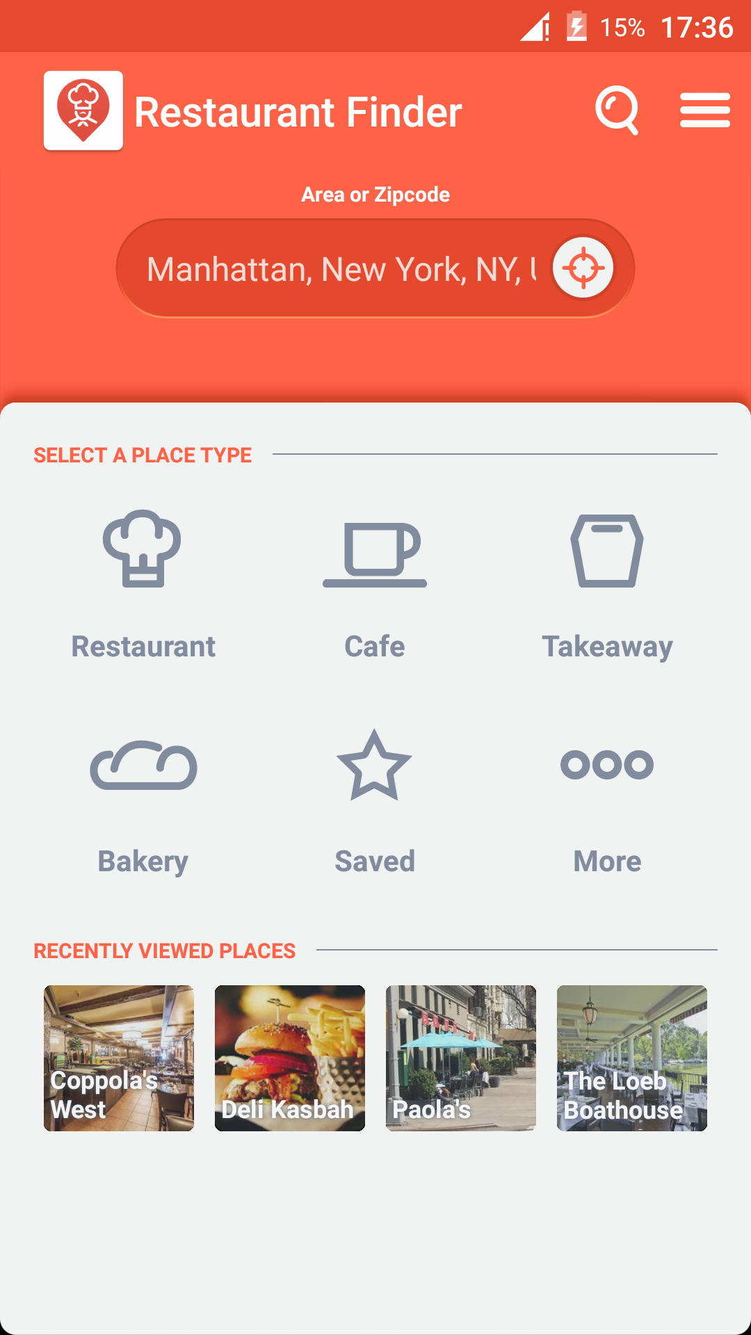 Android application Restaurant Finder screenshort