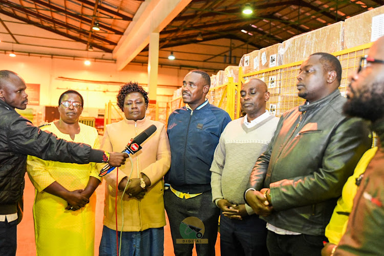 UDA officials led by Secretary General Cleophas Malala receieve electronic gadgets for conducting grassroots elections at JKIA on April 21, 2024.