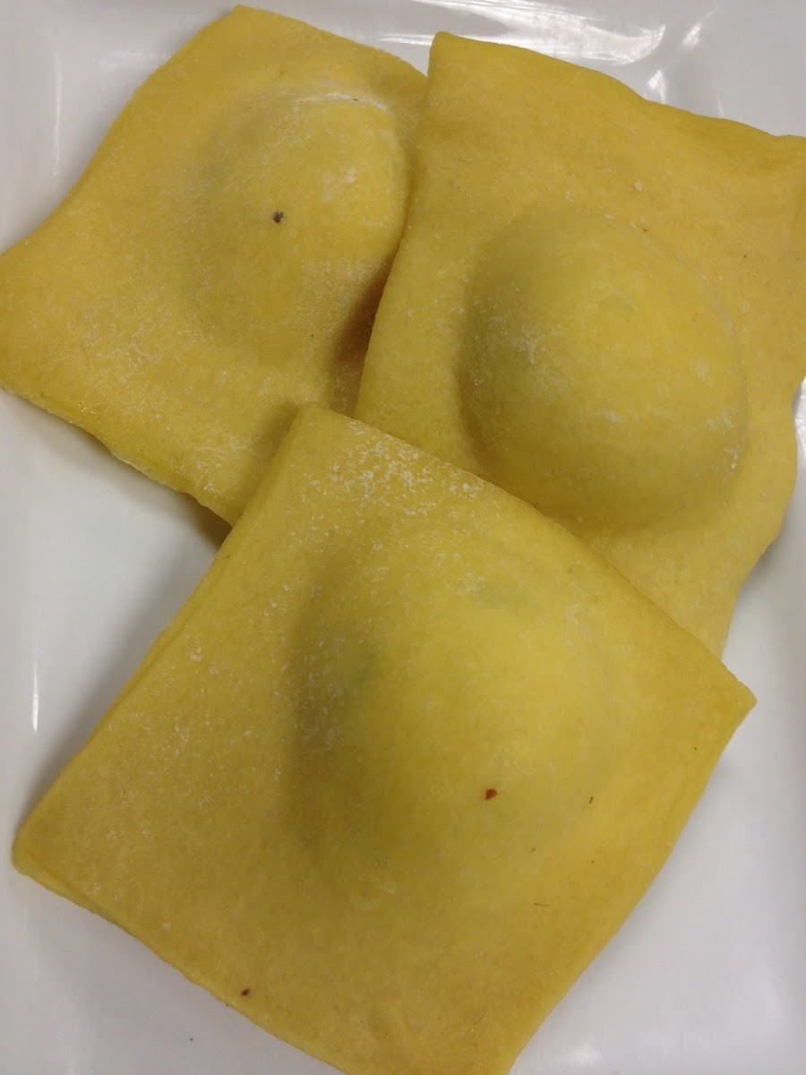 Handmade gluten free ravioli - almond flour, yard eggs, fresh ricotta, fresh mozzarella, asiago, par