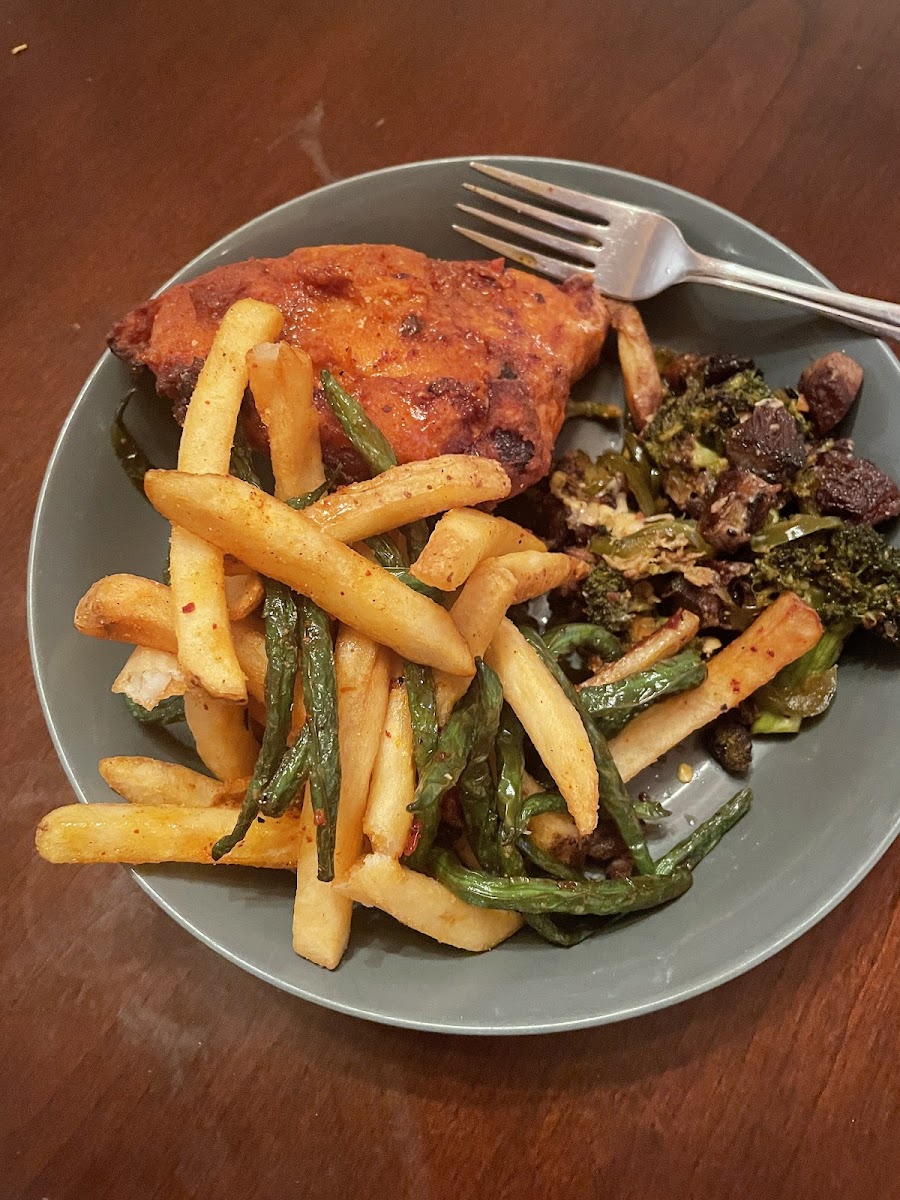 Fried chicken and the beef and broccoli small plate